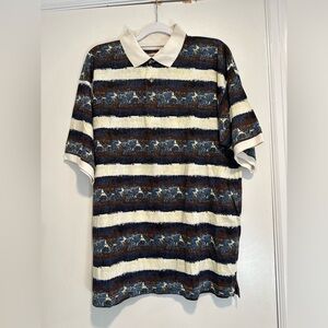 NWT VTG 90s Sz: M Koman Polo Shirt Striped Knit  Collared Red White Blue Preppy.